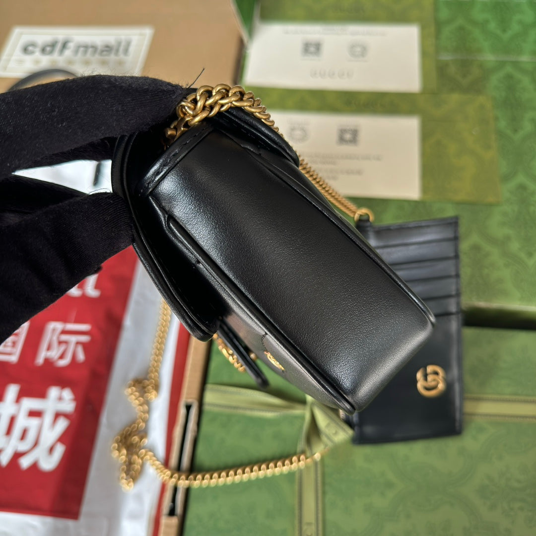 GG MARMONT 21CM EN CUIR DE VEAU NOIR DOUBLE G CLOUS QUINCAILLERIE DORÉ