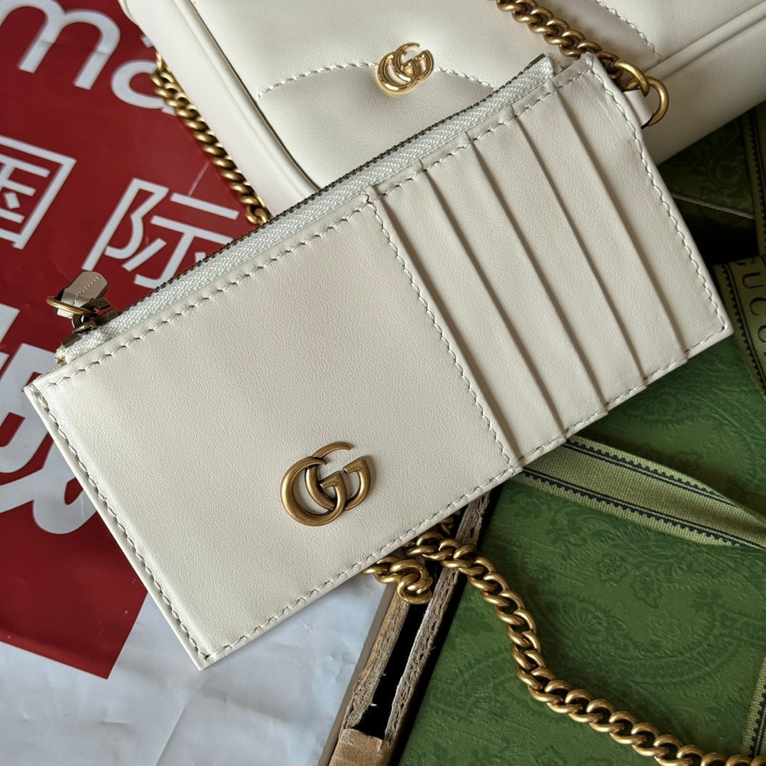 GG MARMONT 21CM EN CUIR DE VEAU BLANC DOUBLE G CLOUS QUINCAILLERIE DORÉ