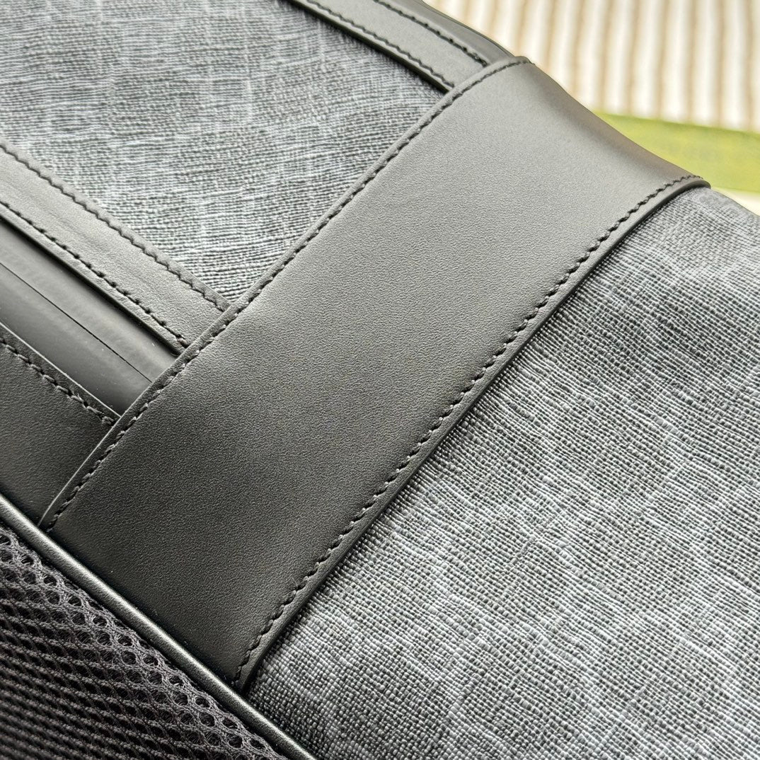 SAC À DOS 44 EN TOILE MONOGRAMME GRISE ET BORDURE EN CUIR NOIR