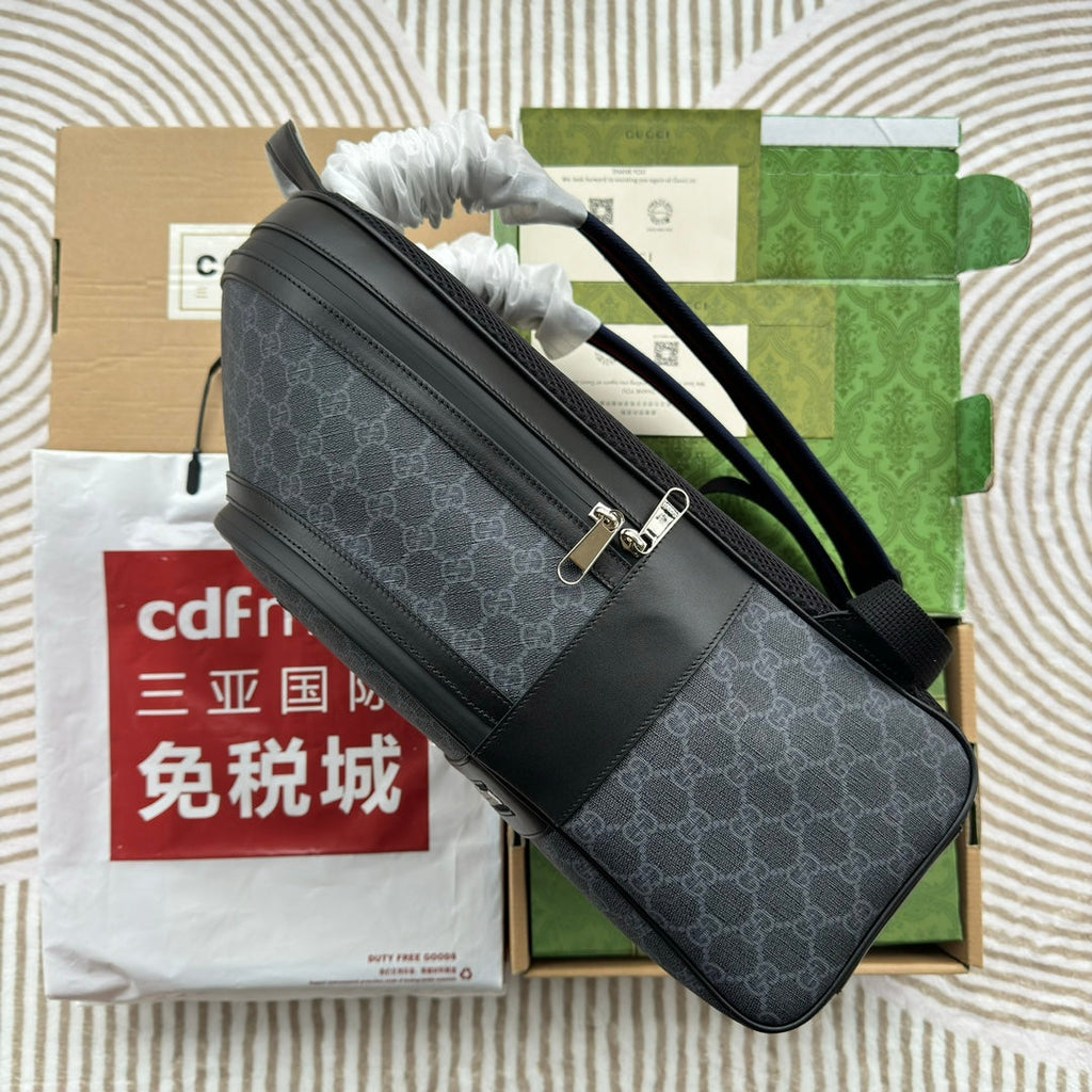 SAC À DOS 44 EN TOILE MONOGRAMME GRISE ET BORDURE EN CUIR NOIR