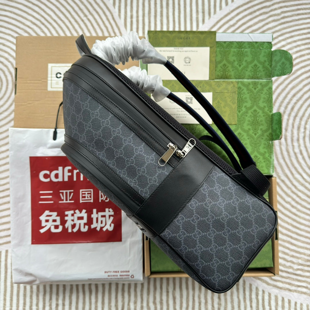 SAC À DOS 44 EN TOILE MONOGRAMME GRISE ET BORDURE EN CUIR NOIR