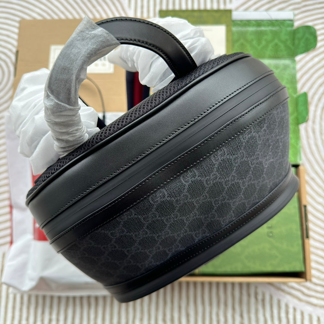 SAC À DOS 44 EN TOILE MONOGRAMME GRISE ET BORDURE EN CUIR NOIR