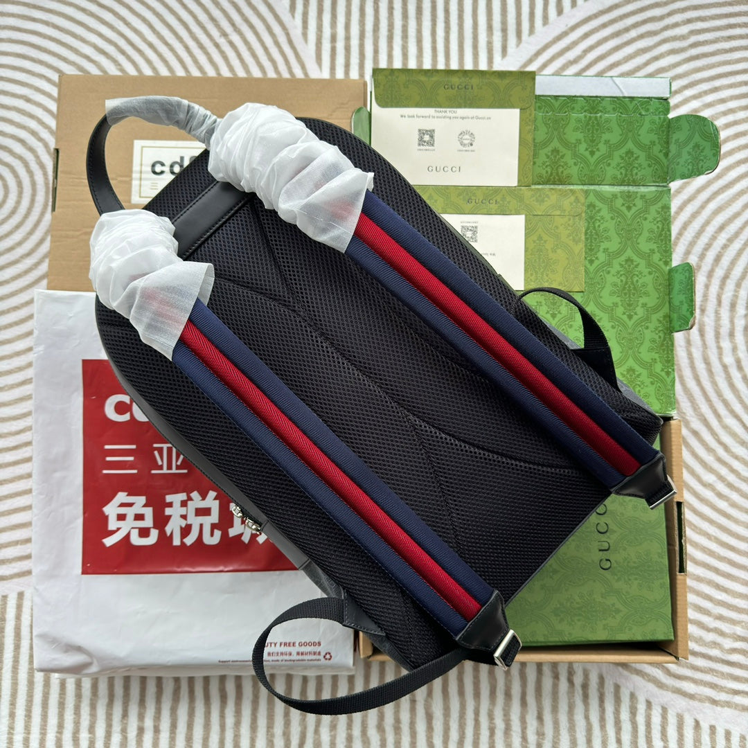SAC À DOS 44 EN TOILE MONOGRAMME GRISE ET BORDURE EN CUIR NOIR