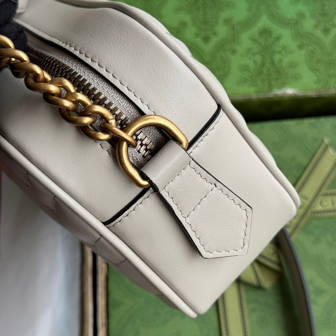 GG MARMONT MINI 18CM ZIP HAUT EN CUIR DE VEAU CRÈME QUINCAILLERIE DORÉ