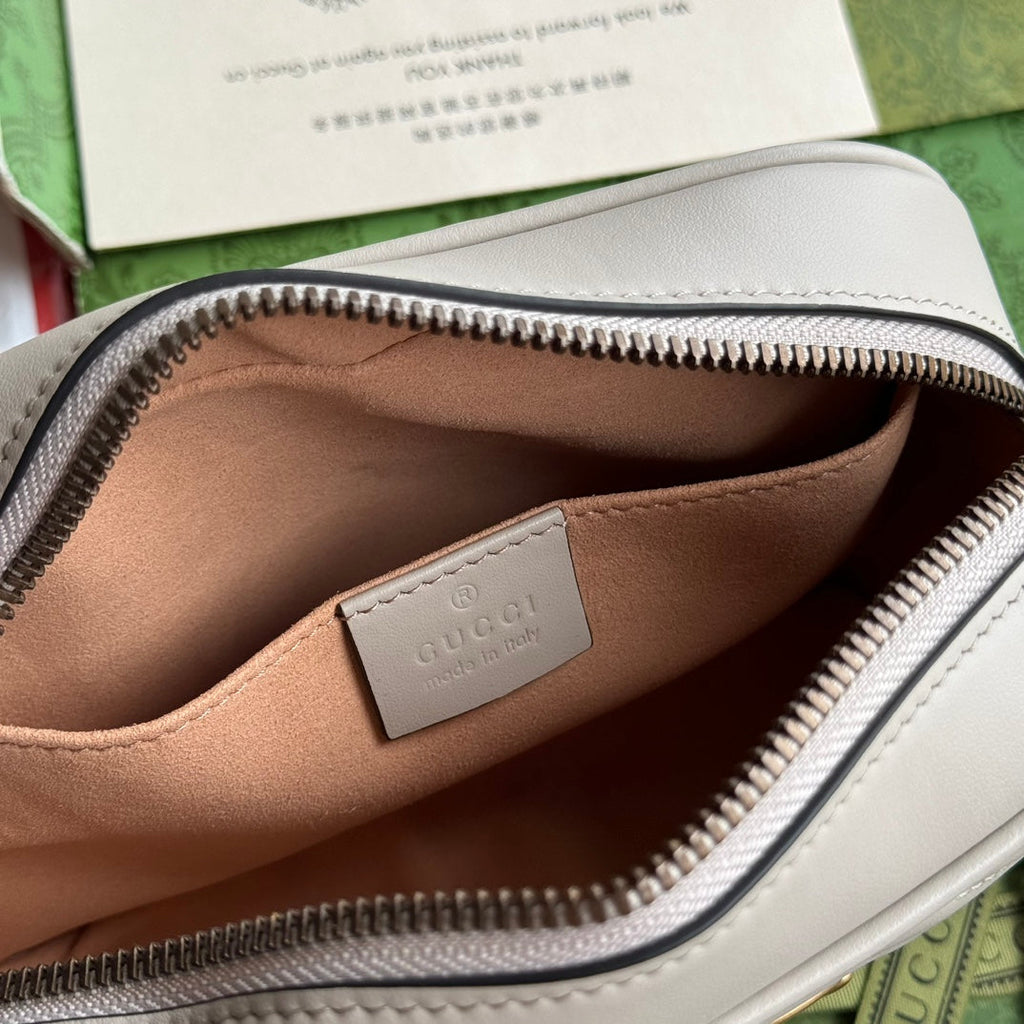 GG MARMONT MINI 18CM ZIP HAUT EN CUIR DE VEAU CRÈME QUINCAILLERIE DORÉ
