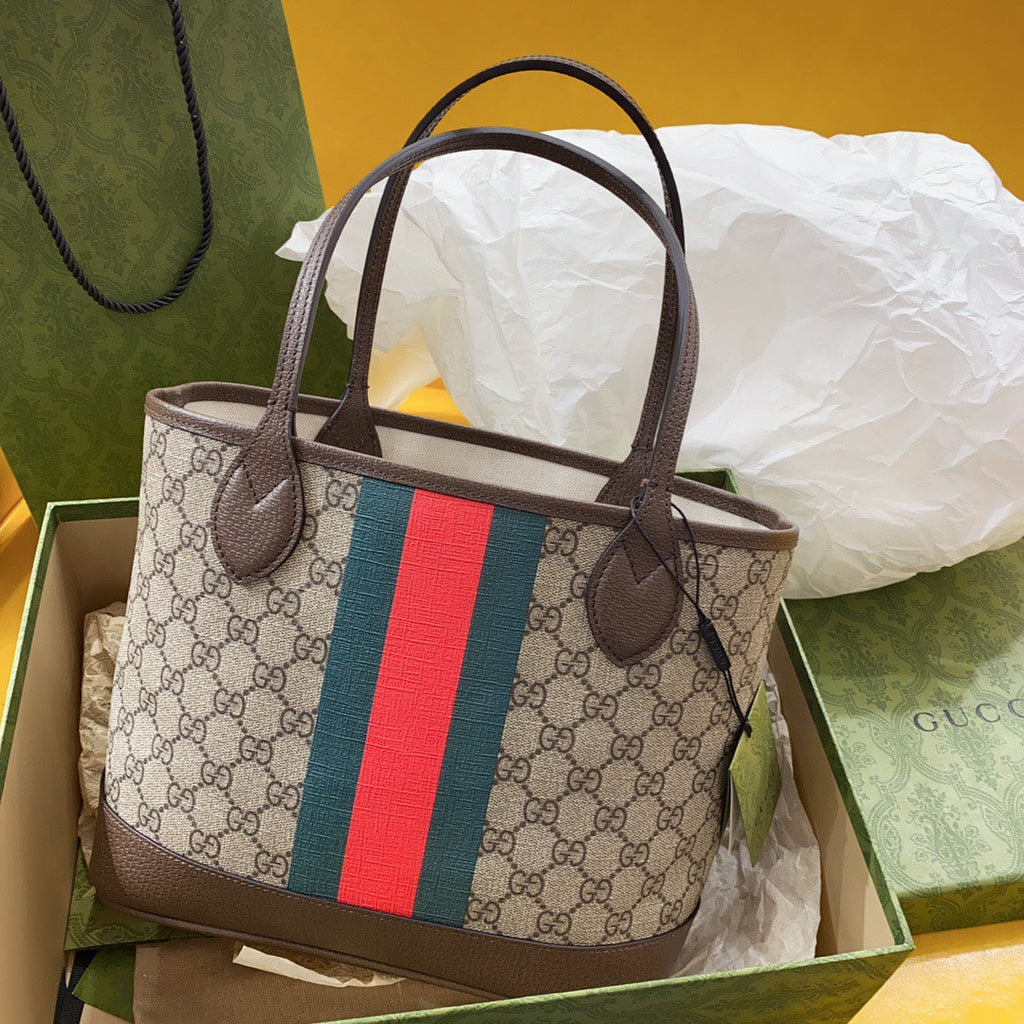 SAC CABAS GG OPHIDIA PETIT 25 EN TOILE BEIGE ET ÉBÈNE