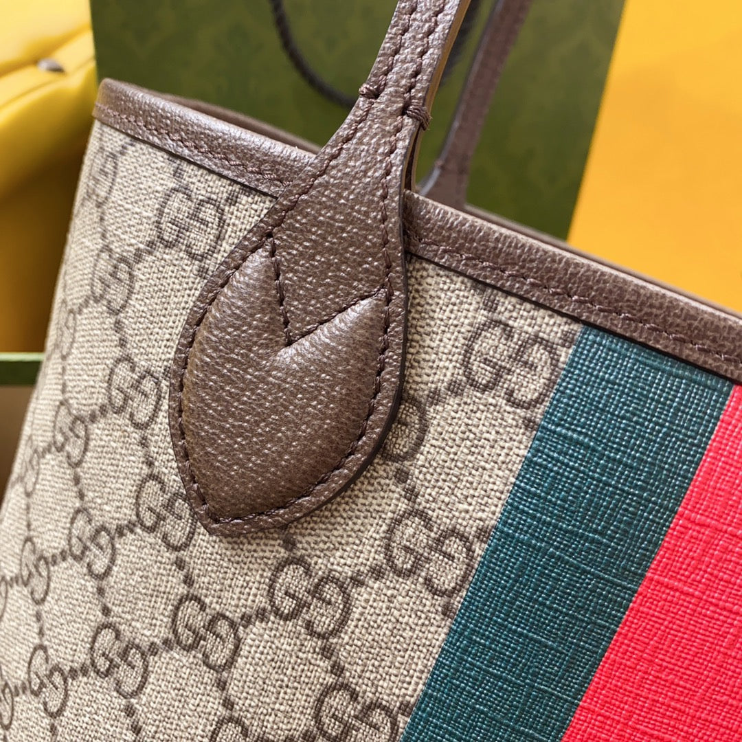 SAC CABAS GG OPHIDIA PETIT 25 EN TOILE BEIGE ET ÉBÈNE