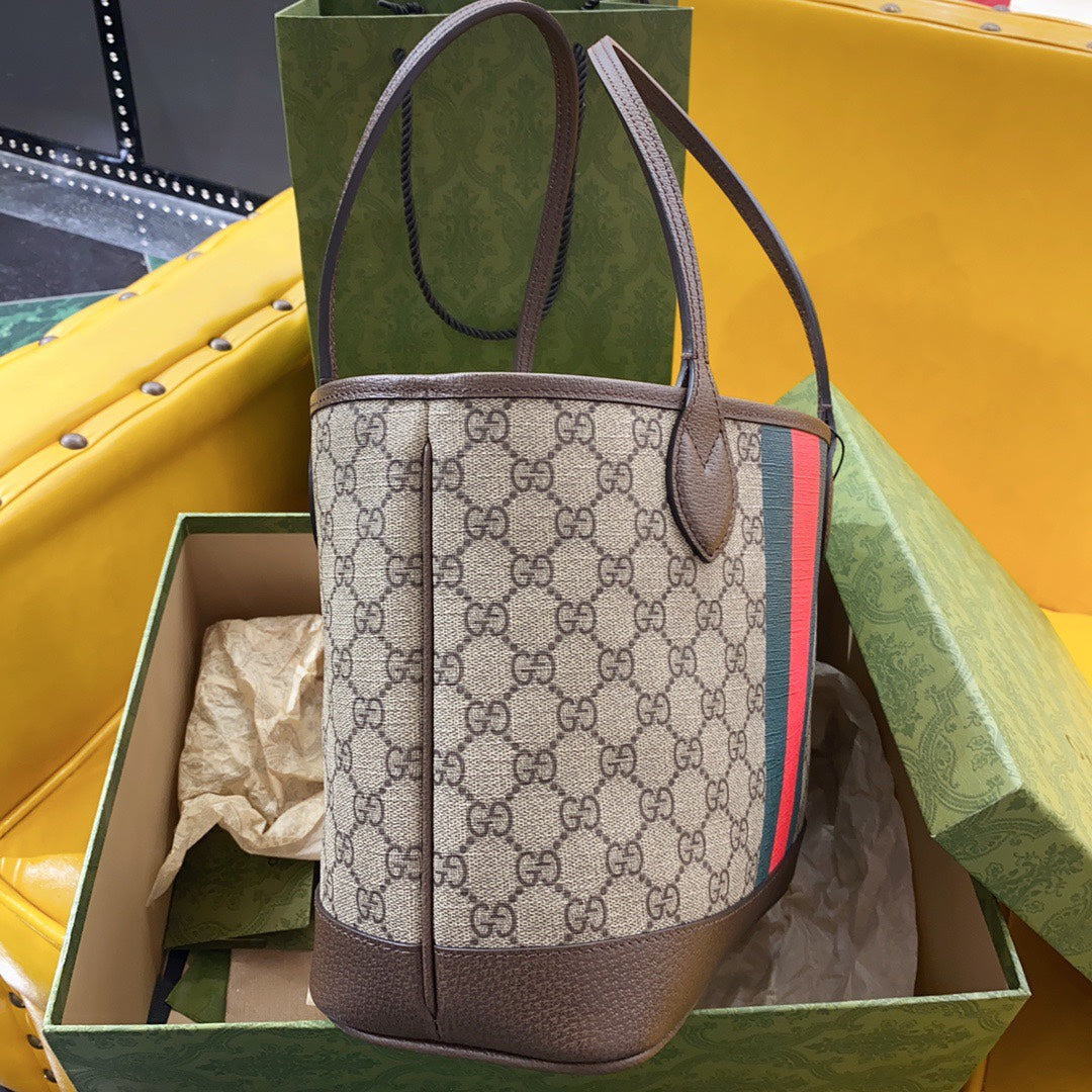 SAC CABAS GG OPHIDIA PETIT 25 EN TOILE BEIGE ET ÉBÈNE