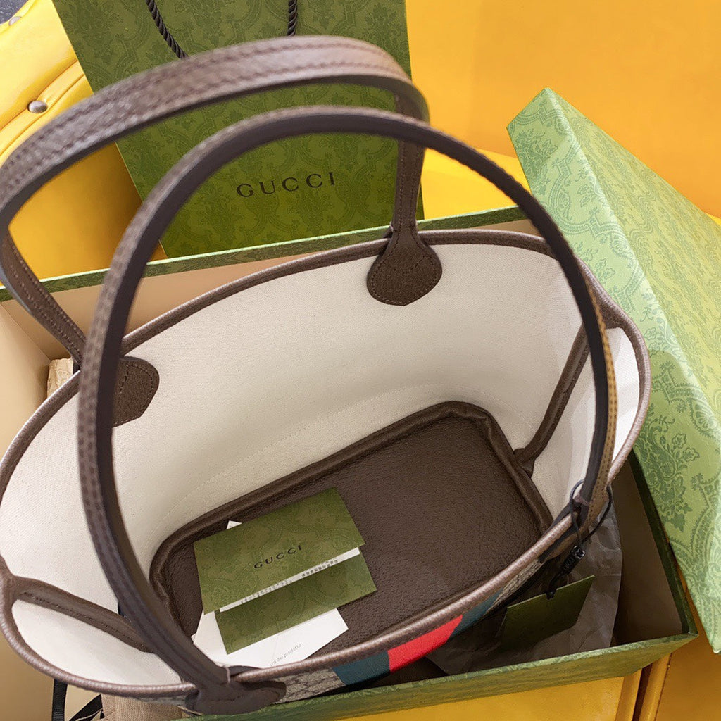 SAC CABAS GG OPHIDIA PETIT 25 EN TOILE BEIGE ET ÉBÈNE