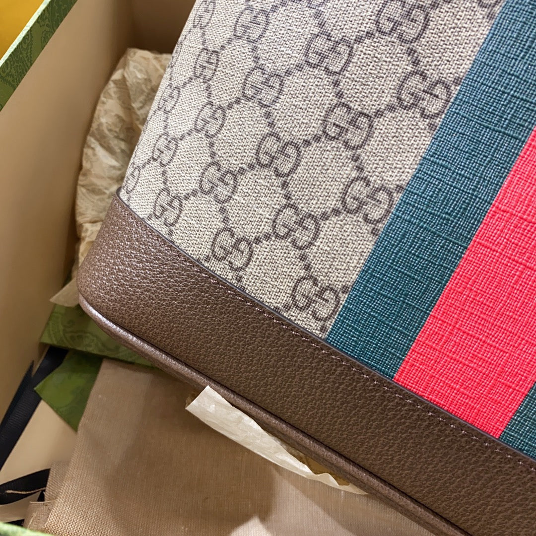SAC CABAS GG OPHIDIA PETIT 25 EN TOILE BEIGE ET ÉBÈNE