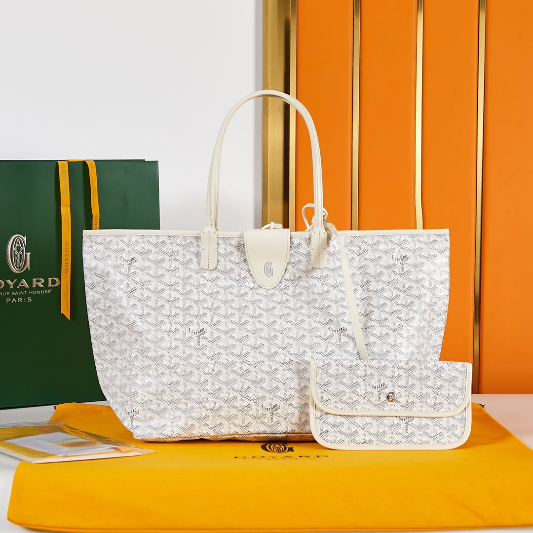 SAINT LOUIS PM 34CM WHITE CANVAS CHEVROCHES CALFSKIN