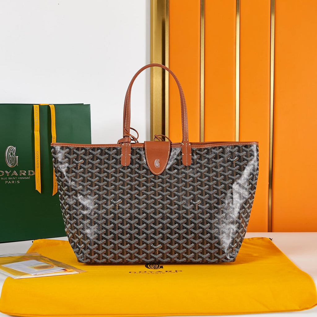 SAINT LOUIS PM 34CM BLACK AND TAN CANVAS CHEVROCHES CALFSKIN
