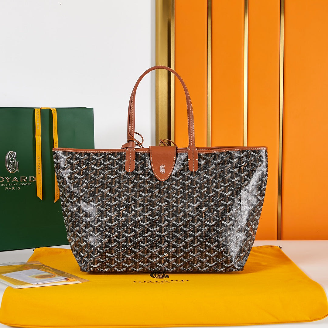 SAINT LOUIS PM 34CM BLACK AND TAN CANVAS CHEVROCHES CALFSKIN