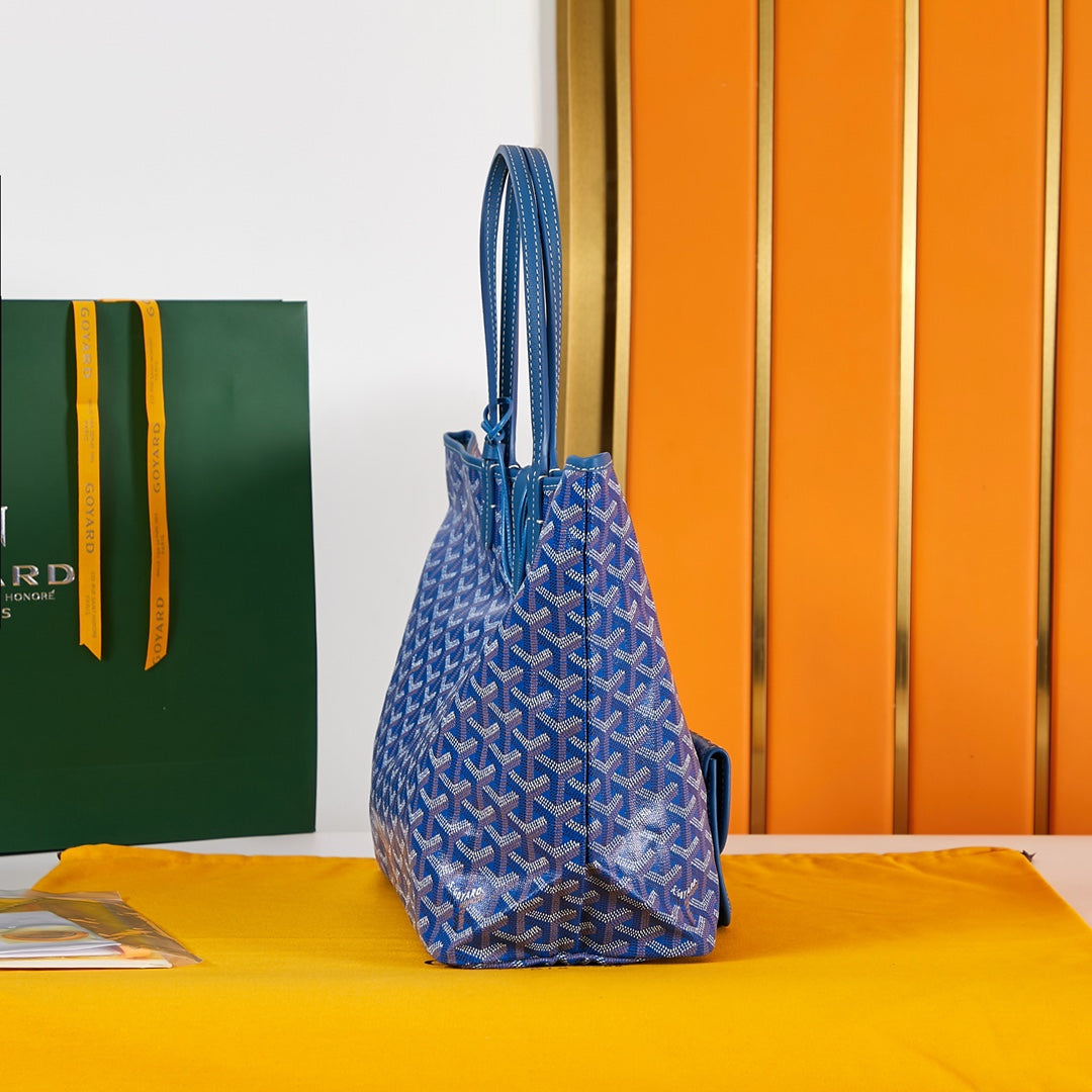 SAINT LOUIS PM 34CM BLUE CANVAS CHEVROCHES CALFSKIN