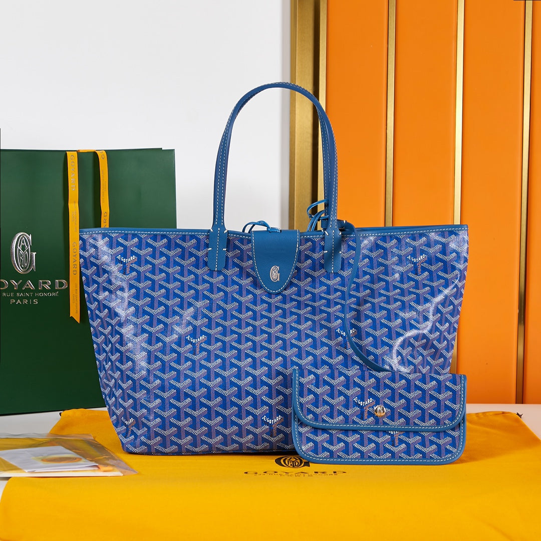 SAINT LOUIS PM 34CM BLUE CANVAS CHEVROCHES CALFSKIN