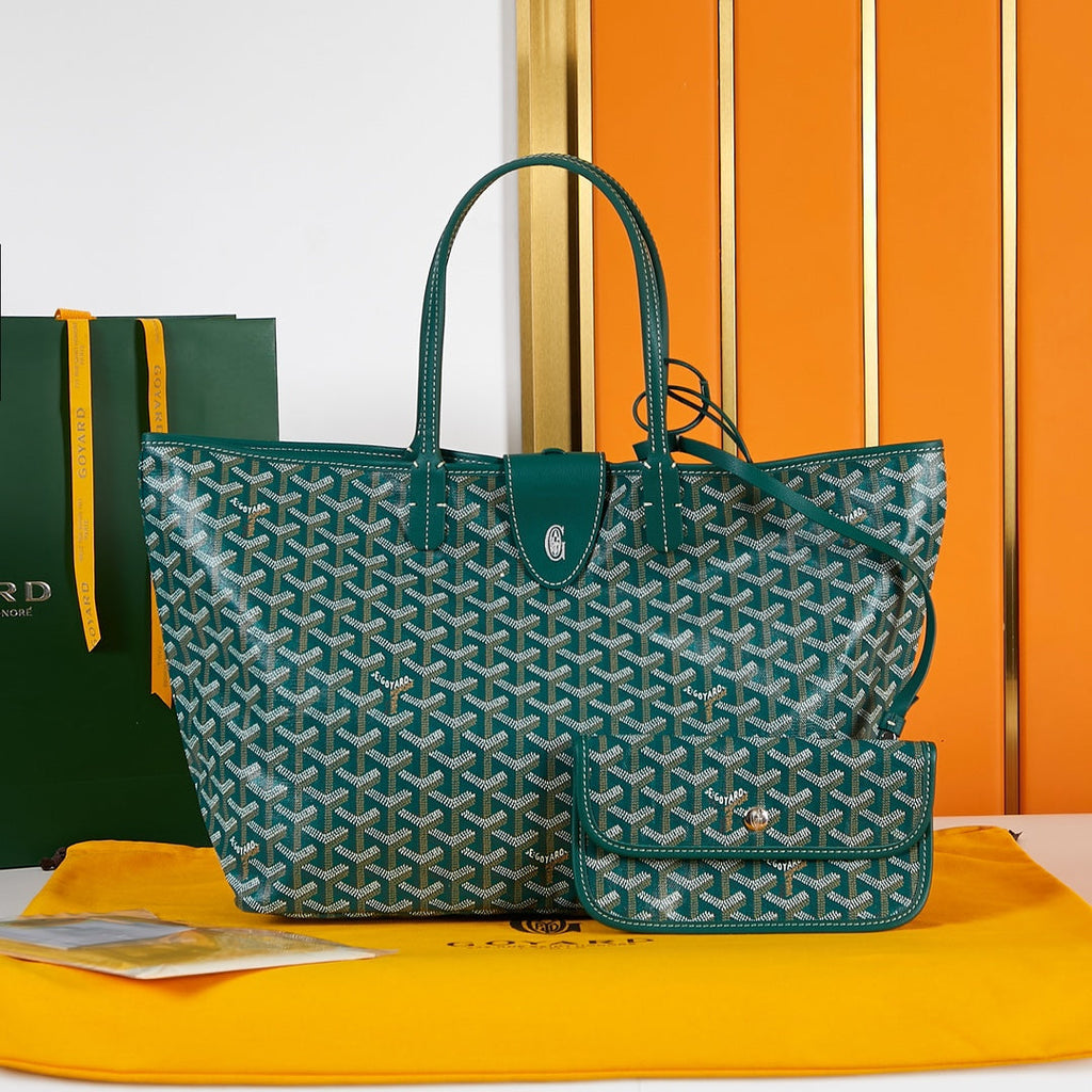 SAINT LOUIS PM 34CM GREEN CANVAS CHEVROCHES CALFSKIN