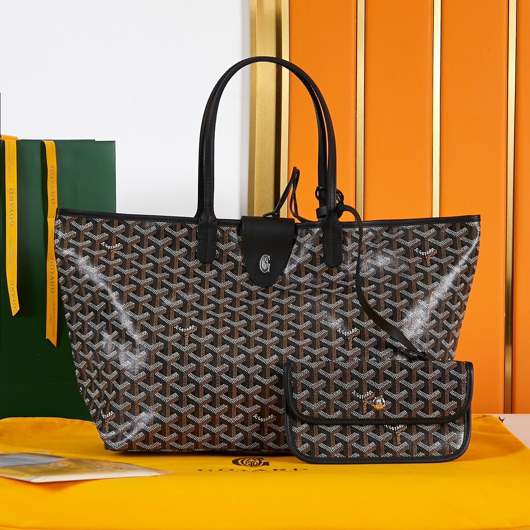 SAINT LOUIS PM 34CM BLACK CANVAS CHEVROCHES CALFSKIN