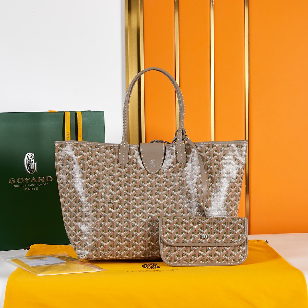 SAINT LOUIS PM 34CM BROWN KHAKI CANVAS CHEVROCHES CALFSKIN
