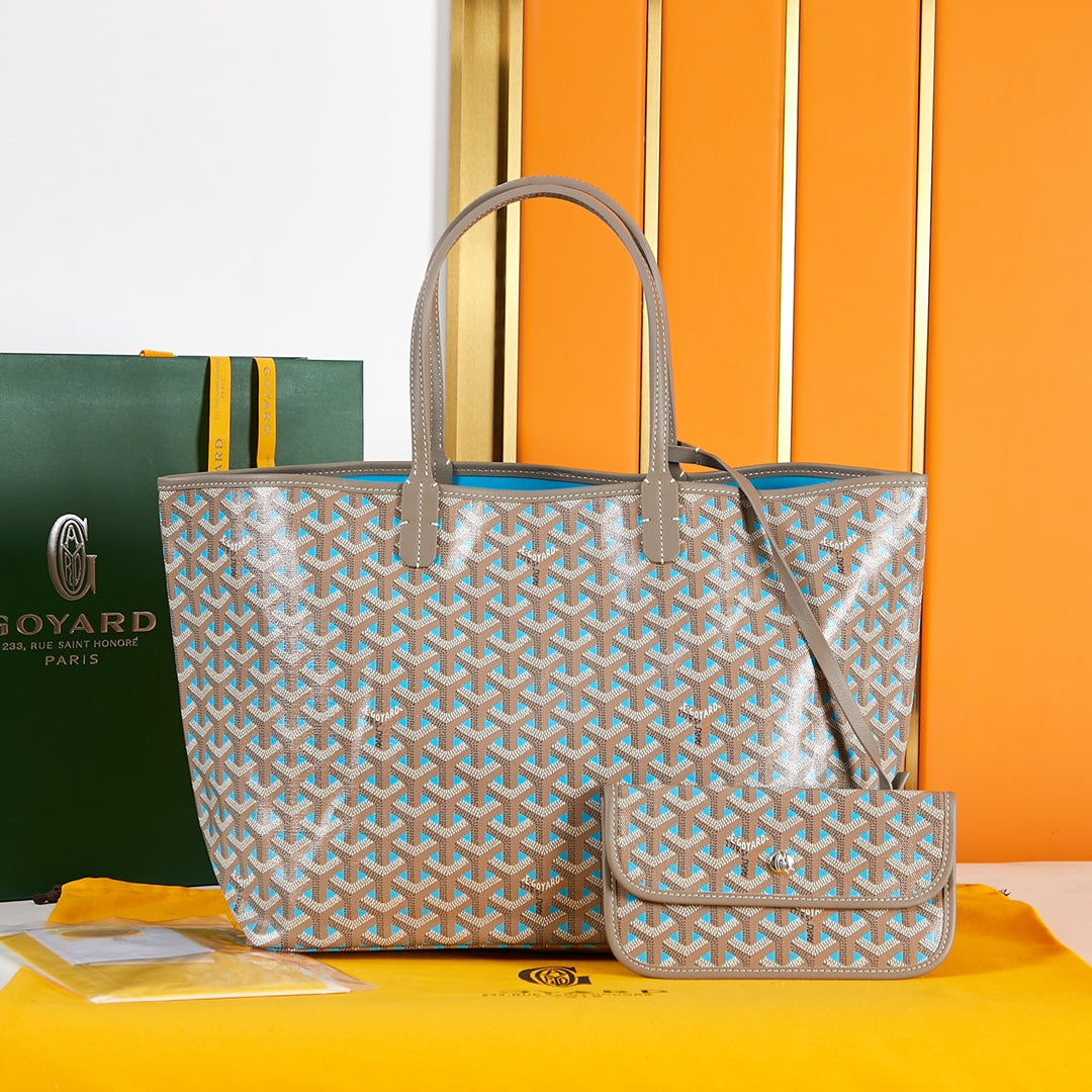 SAINT LOUIS PM 34CM BROWN SKY BLUE CANVAS CHEVROCHES CALFSKIN