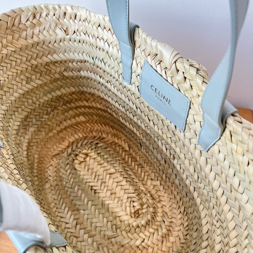 TEEN SUPPLE CLASSIC PANIER 21CM RAFFIA CLOUD BLUE CALFSKIN