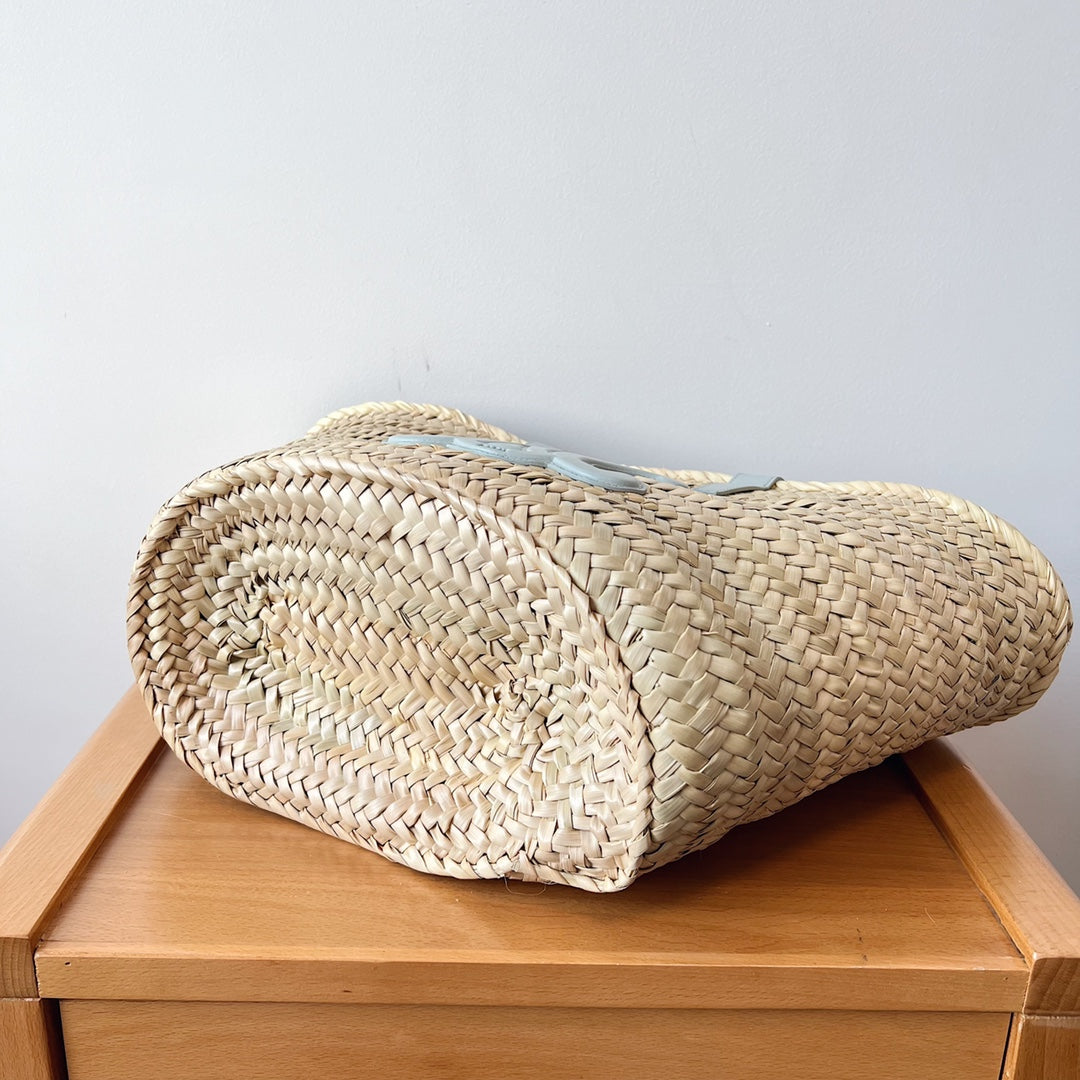 TEEN SUPPLE CLASSIC PANIER 21CM RAFFIA CLOUD BLUE CALFSKIN
