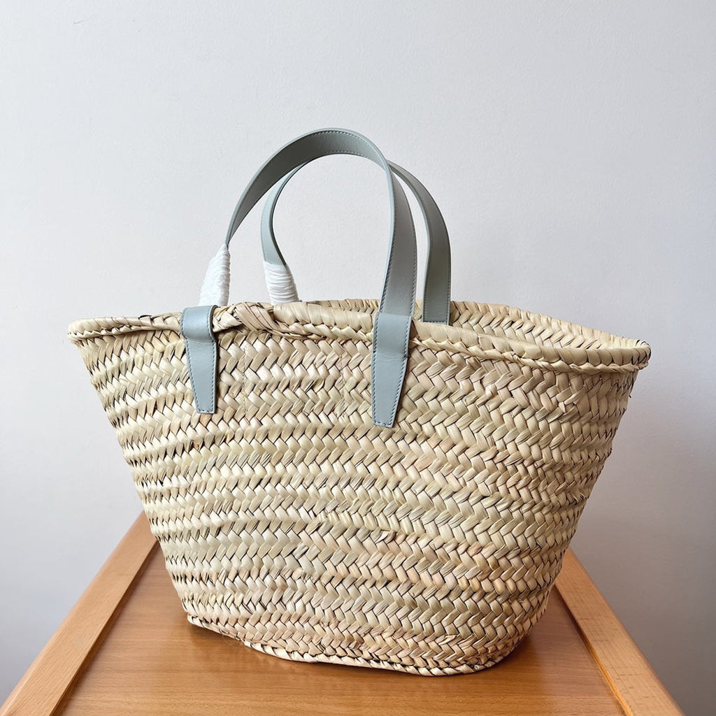 TEEN SUPPLE CLASSIC PANIER 21CM RAFFIA CLOUD BLUE CALFSKIN
