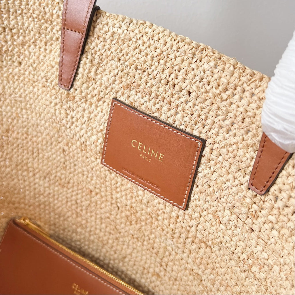 SAC CLASSIQUE MOYEN SOUPLE 30 EN CUIR DE VEAU BEIGE RAPHIA TAN