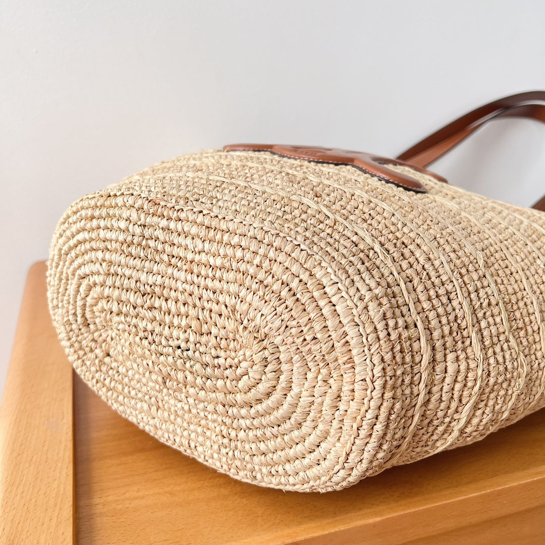 SAC CLASSIQUE MOYEN SOUPLE 30 EN CUIR DE VEAU BEIGE RAPHIA TAN