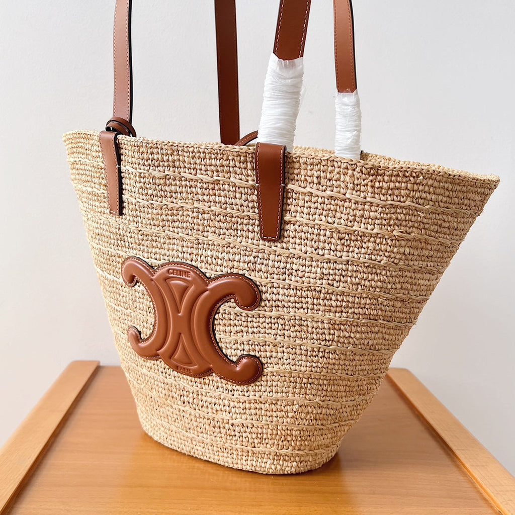 SAC CLASSIQUE MOYEN SOUPLE 30 EN CUIR DE VEAU BEIGE RAPHIA TAN