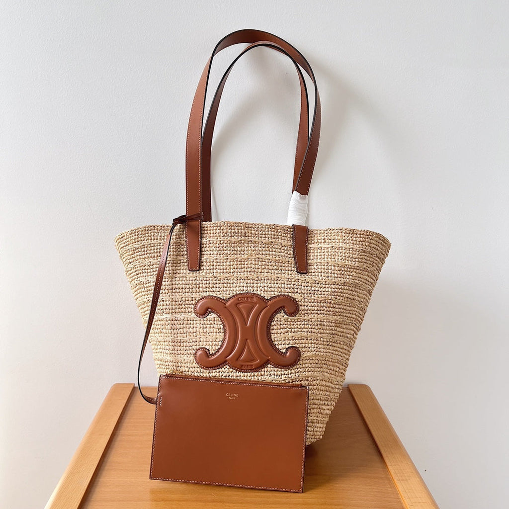 SAC CLASSIQUE MOYEN SOUPLE 30 EN CUIR DE VEAU BEIGE RAPHIA TAN