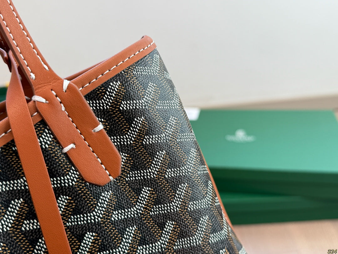 SAC ANJOU MINI 21 EN TOILE GOYARDINE MARRON ET CUIR DE VEAU