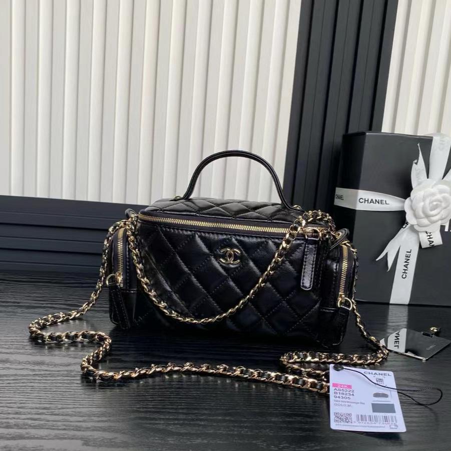 SAC APPAREIL PHOTO MOYEN 23 PO EN CUIR D'AGNEAU NOIR QUINCAILLERIE DORÉ