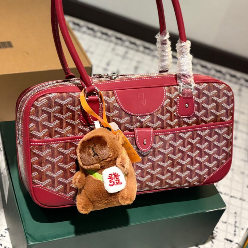 SAC SAINT MARTIN 35 EN TOILE GOYARDINE ROUGE BORDEAUX ET CUIR DE VEAU