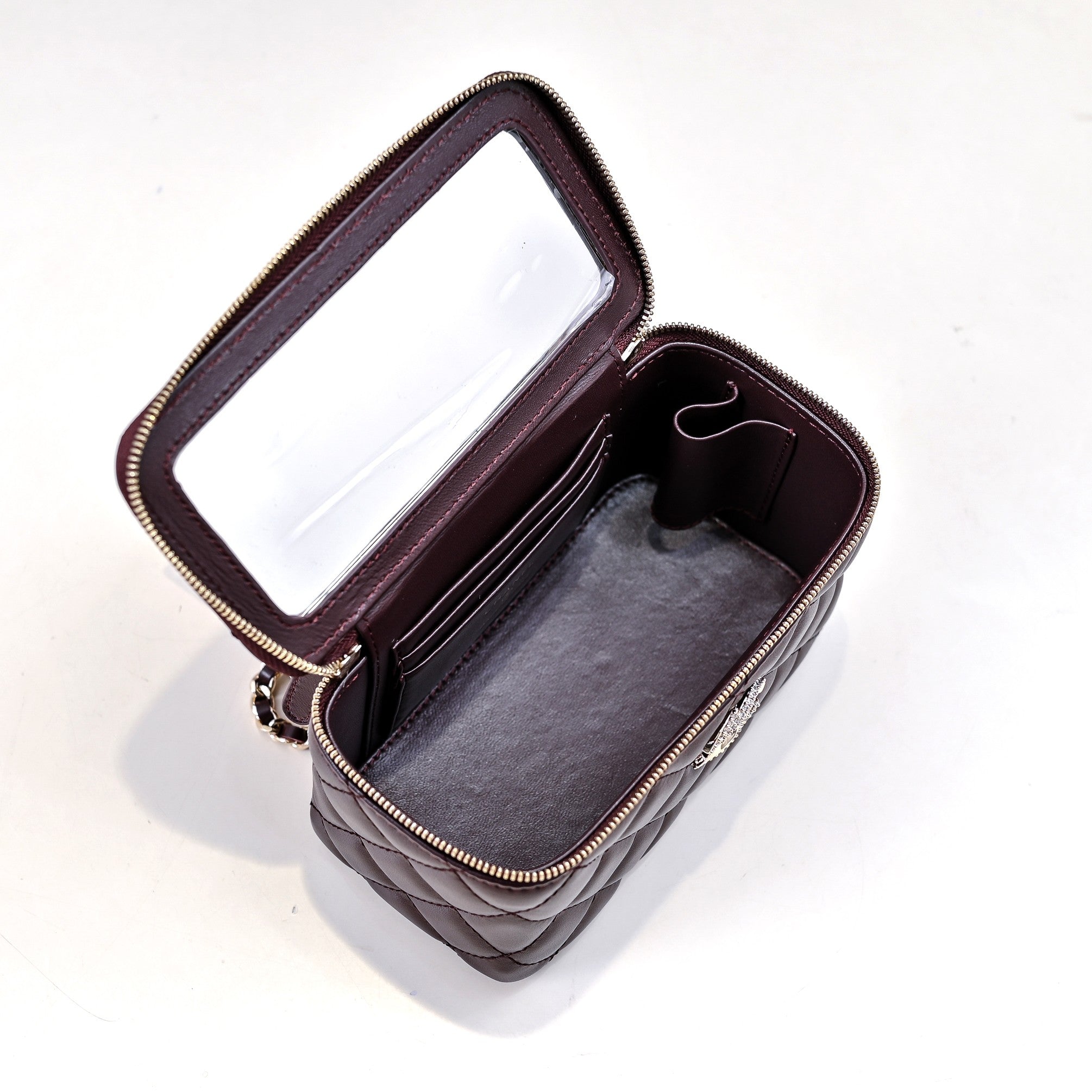 Poignée de meuble-lavabo CC 24 carats 17 cm en cuir d'agneau bordeaux, quincaillerie argentée