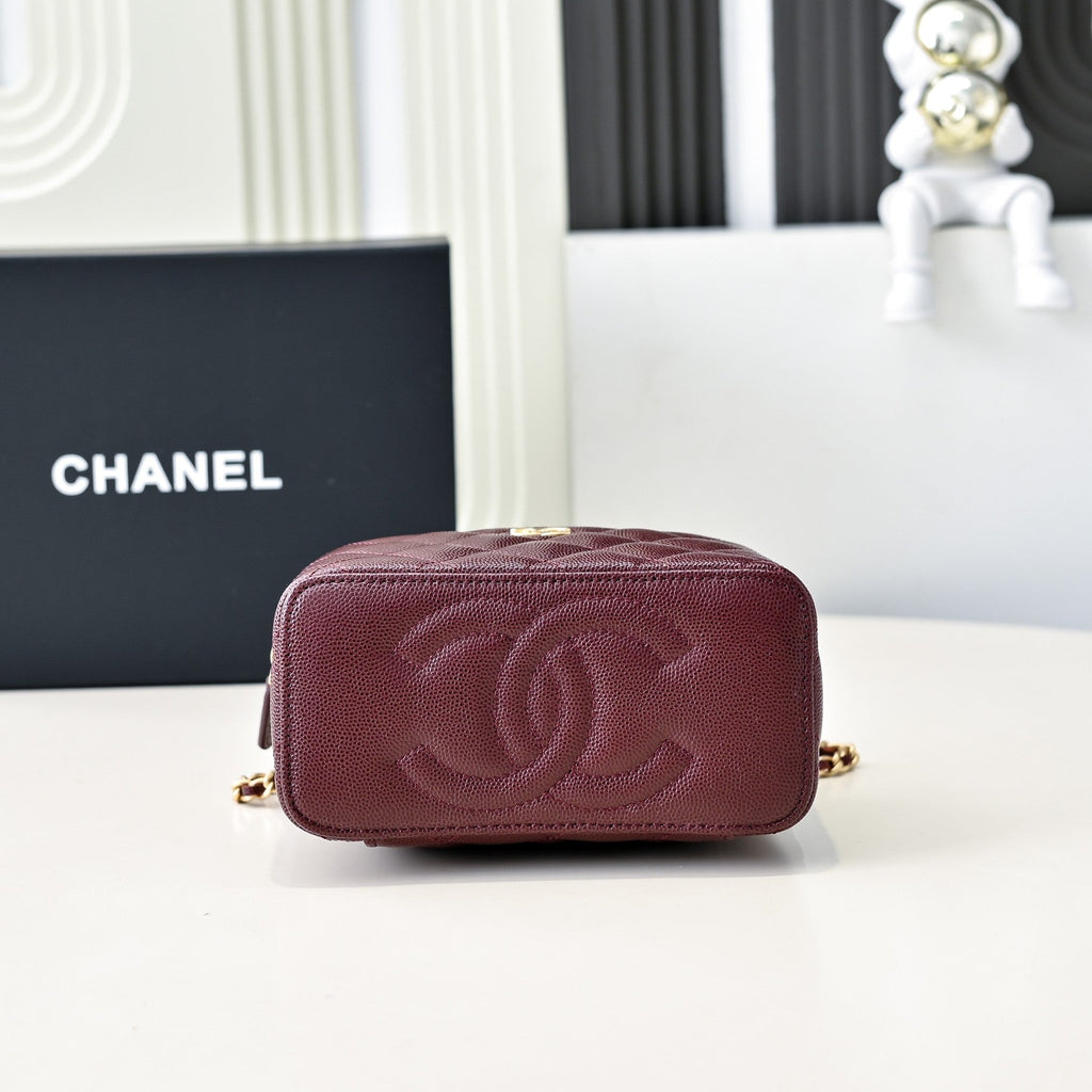 CC 24A VANITY TOP HANDLE 16CM BURGUNDY GRAINED CALFSKIN GOLD HARDWARE