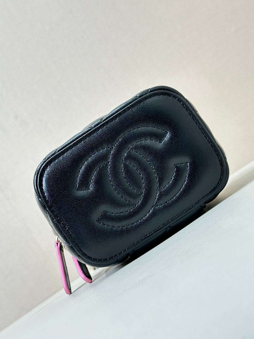 VANITY SHOULDER BAG TOP HANDLE 10CM BLACK PINK LAMBSKIN