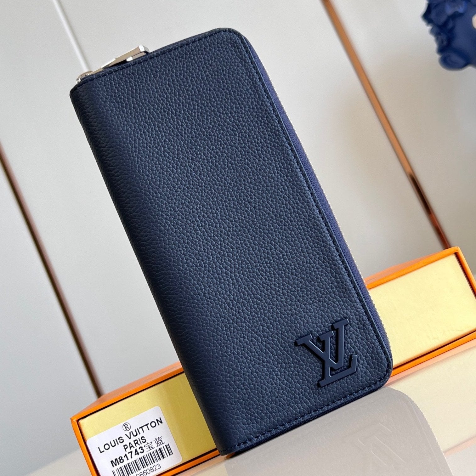 PORTEFEUILLE VERTICAL AÉROGRAMME ZIPPY 20 CM EN CUIR DE VEAU BLEU