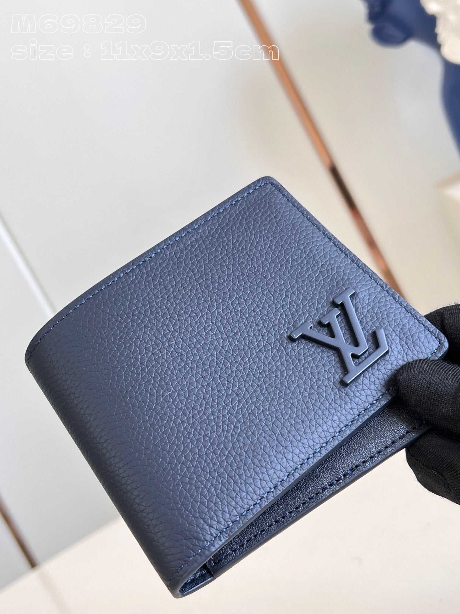 MULTIPLE WALLET AEROGRAM 10CM BLUE CALFSKIN