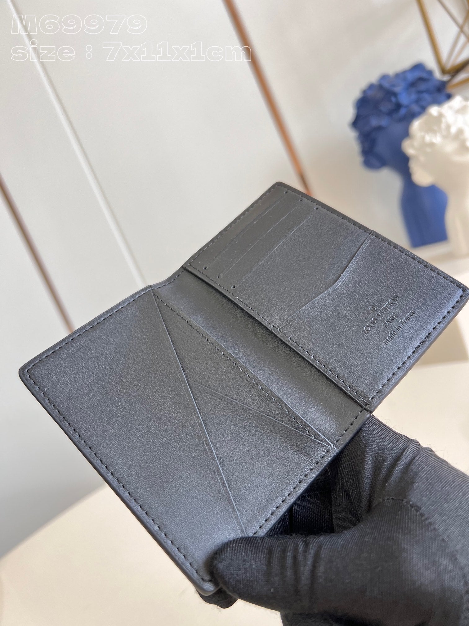 PORTEFEUILLE ORGANISATEUR DE POCHE AEROGRAM 11CM CUIR DE VEAU NOIR
