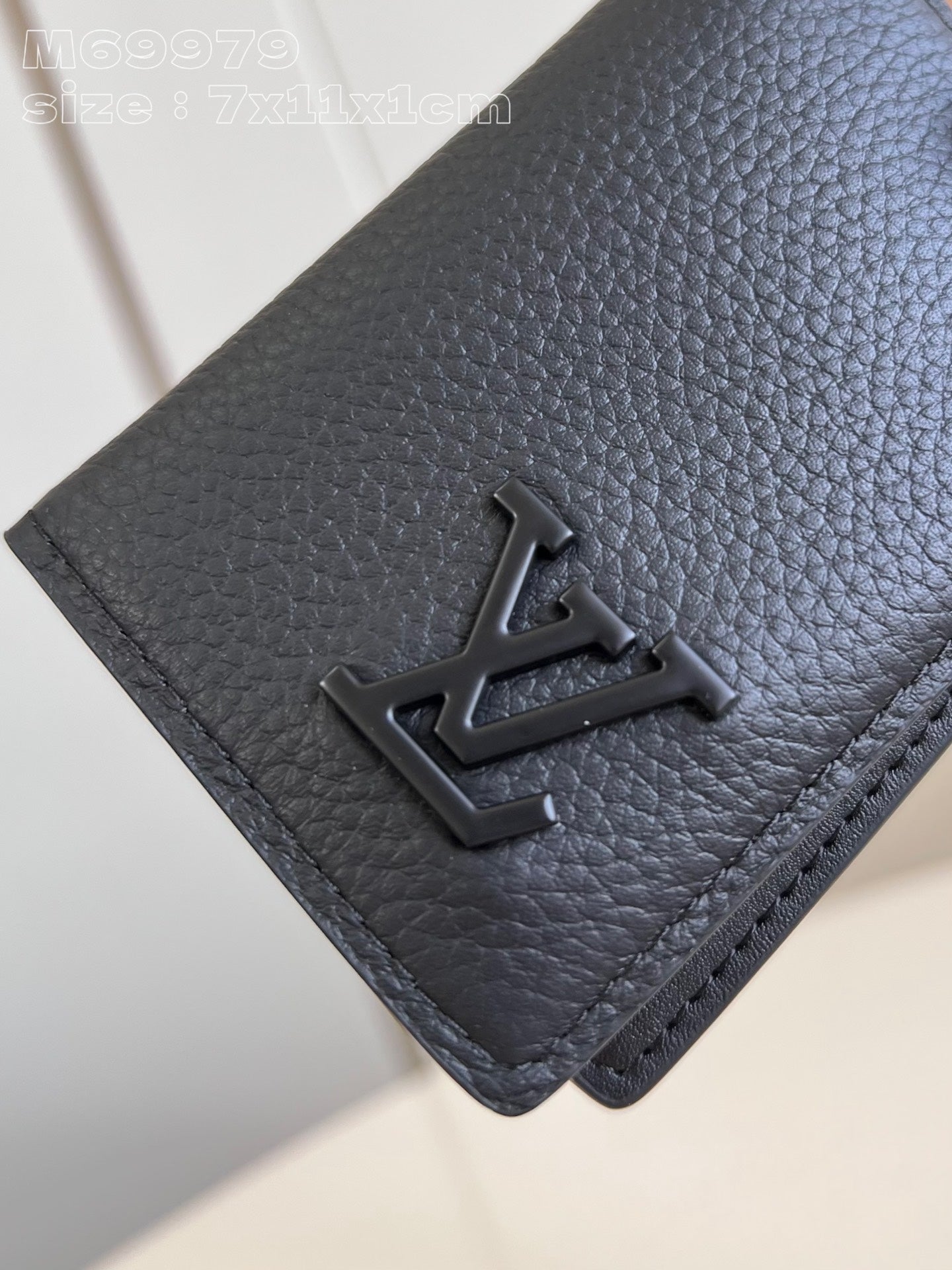 PORTEFEUILLE ORGANISATEUR DE POCHE AEROGRAM 11CM CUIR DE VEAU NOIR