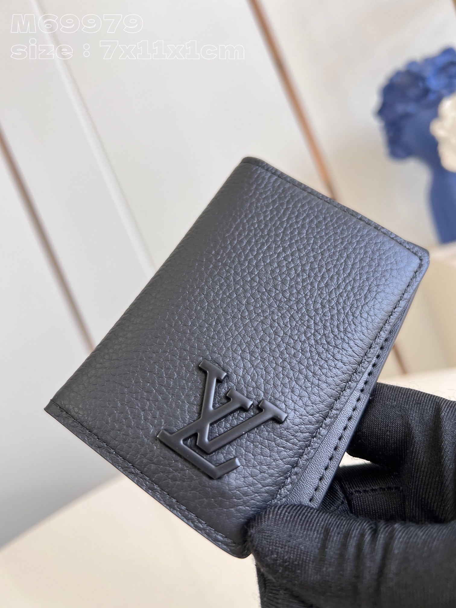 PORTEFEUILLE ORGANISATEUR DE POCHE AEROGRAM 11CM CUIR DE VEAU NOIR