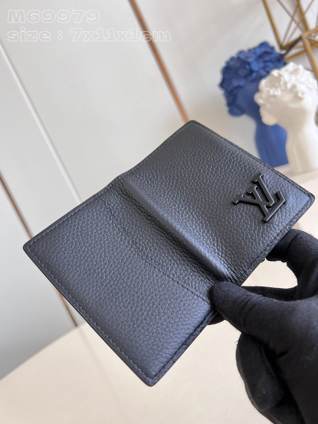 PORTEFEUILLE ORGANISATEUR DE POCHE AEROGRAM 11CM CUIR DE VEAU NOIR