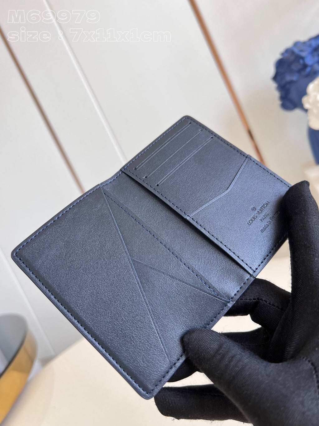 PORTEFEUILLE ORGANISATEUR DE POCHE AEROGRAM 11CM CUIR DE VEAU BLEU