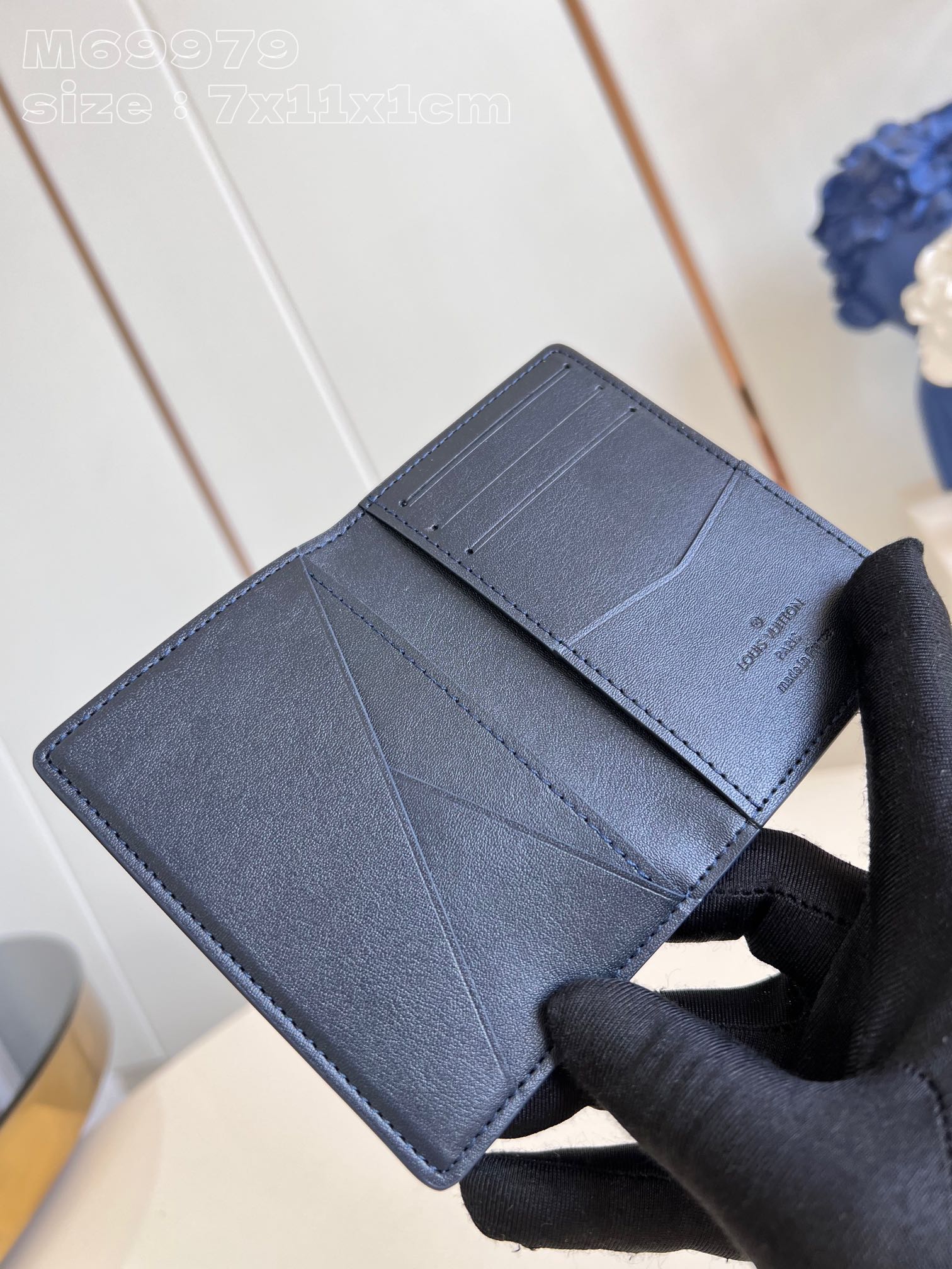 PORTEFEUILLE ORGANISATEUR DE POCHE AEROGRAM 11CM CUIR DE VEAU BLEU