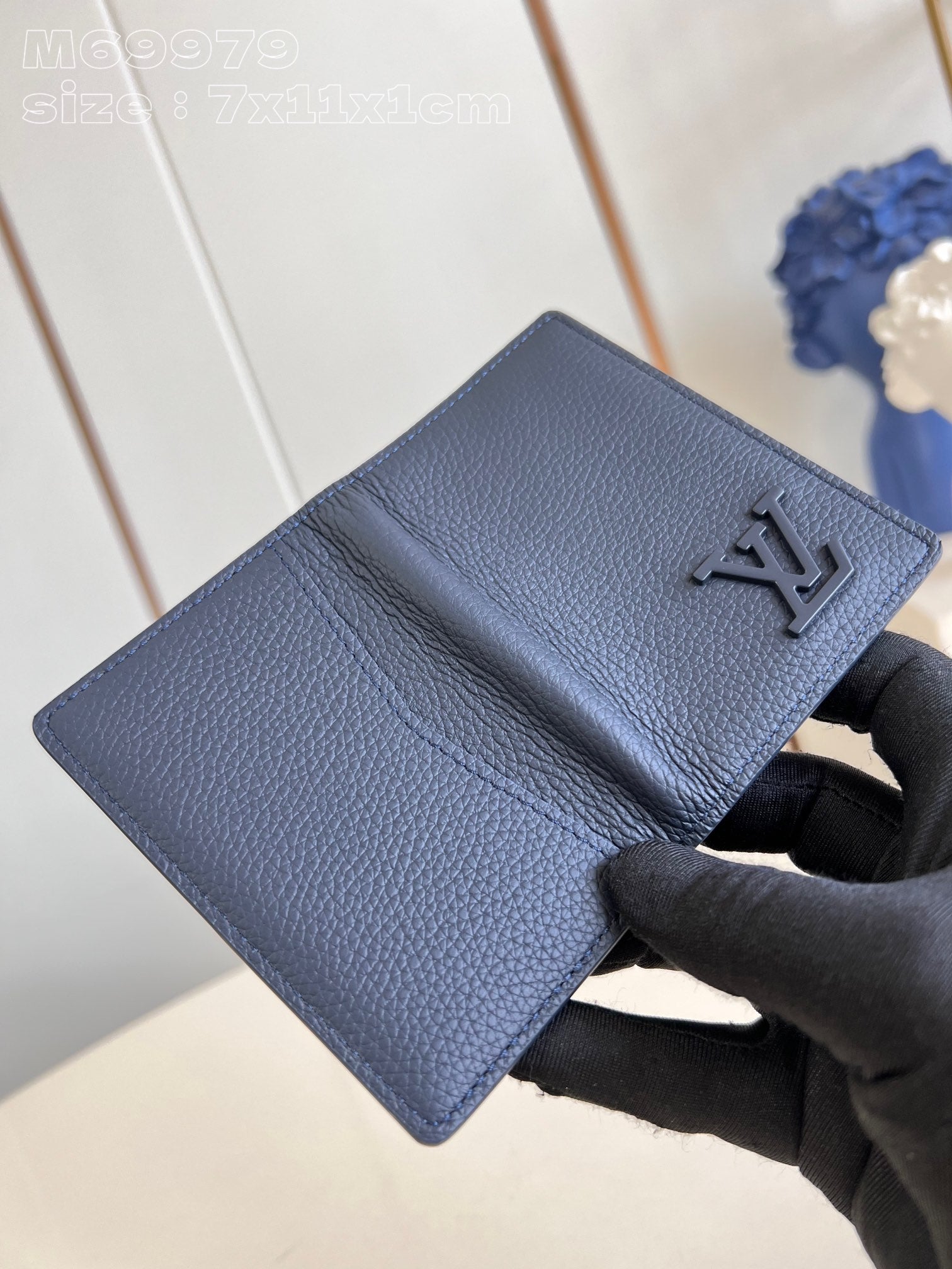 PORTEFEUILLE ORGANISATEUR DE POCHE AEROGRAM 11CM CUIR DE VEAU BLEU