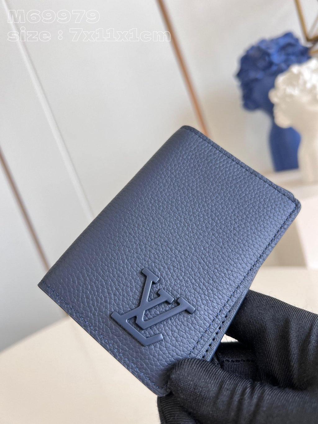 PORTEFEUILLE ORGANISATEUR DE POCHE AEROGRAM 11CM CUIR DE VEAU BLEU