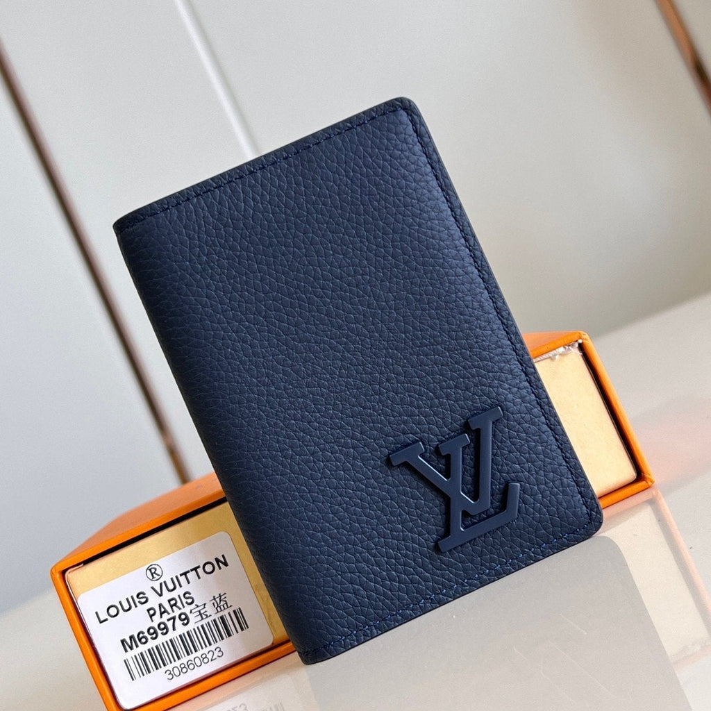 PORTEFEUILLE ORGANISATEUR DE POCHE AEROGRAM 11CM CUIR DE VEAU BLEU