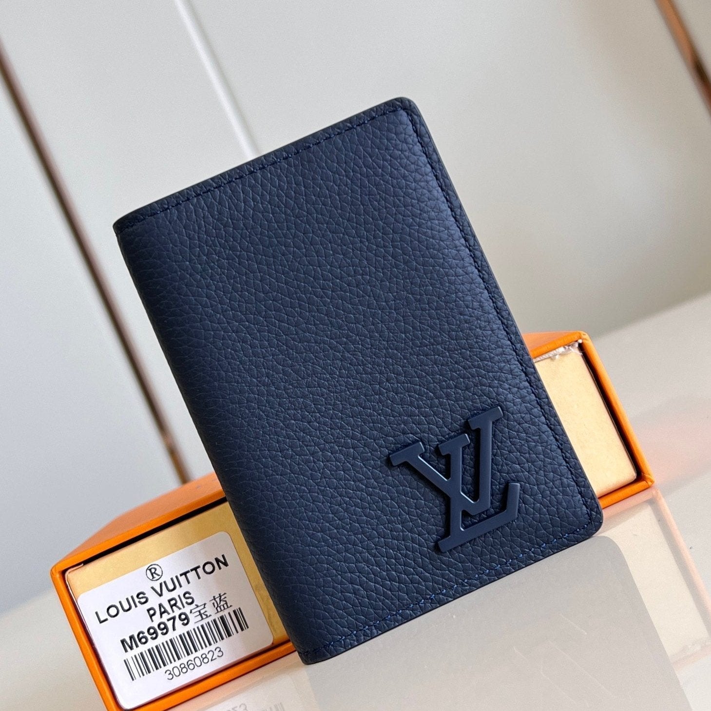 PORTEFEUILLE ORGANISATEUR DE POCHE AEROGRAM 11CM CUIR DE VEAU BLEU