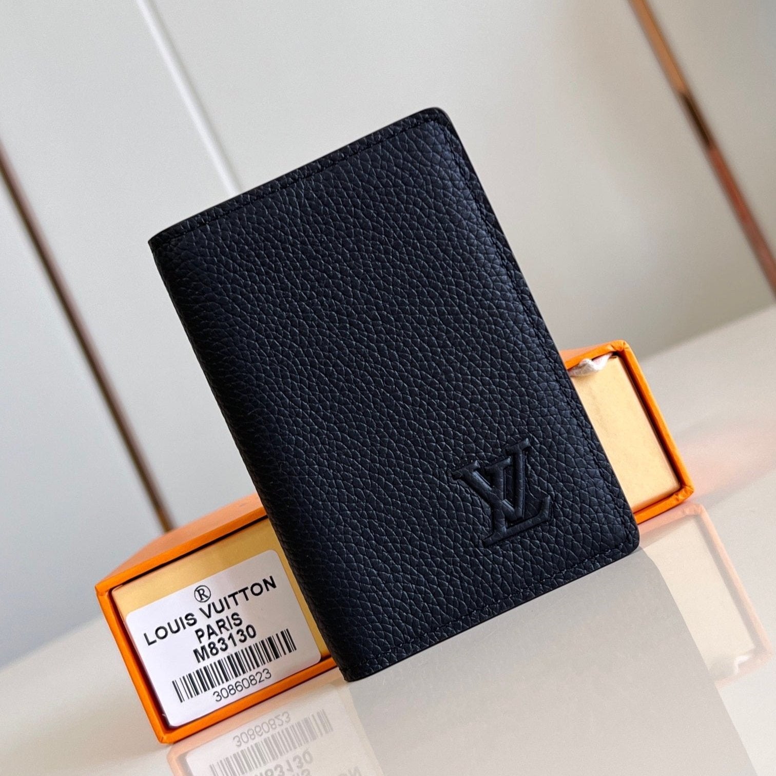 PORTEFEUILLE ORGANISATEUR DE POCHE 11CM EN CUIR DE VEAU NOIR