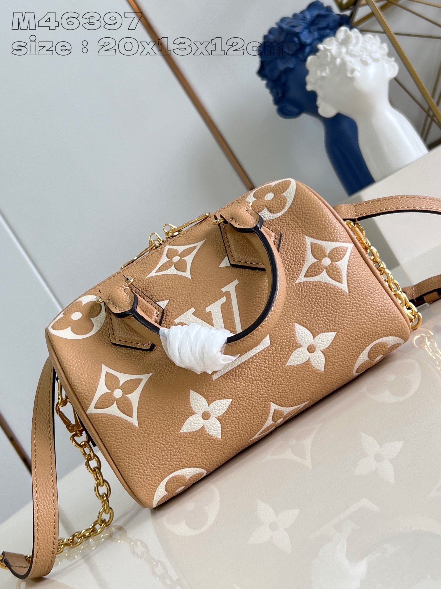 SPEEDY BANDOULIERE 20 MARRON BLANC MONOGRAMME EMPREINTE CUIR DE VEAU 